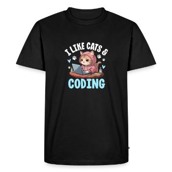 J’aime les chats et le design de nerd du codage - T-shirt Premium bio Homme - noir - Devant - Nico (187cm)