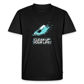 VACUUM CLEANER, CLEAN UP YOUR LIFE - Men's Premium Organic T-Shirt - black - Front - Nico (187cm)