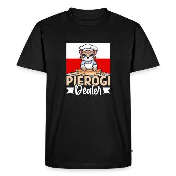 Pierogi Dealer – Funny Cat & Polish Cuisine - Men's Premium Organic T-Shirt - black - Front - Nico (187cm)