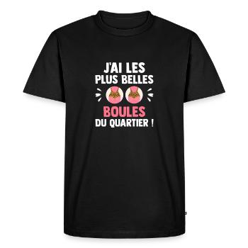Humour Pétanque Les Plus Belles Boules De Pétanque - T-shirt Premium bio Homme - noir - Devant - Nico (187cm)
