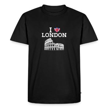 I Love London Cool Colosseum Heart Flag England - Men's Premium Organic T-Shirt - black - Front - Nico (187cm)