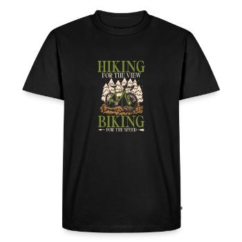 Hiking for the view, cycling for the - Men's Premium Organic T-Shirt - black - Front - Nico (187cm)