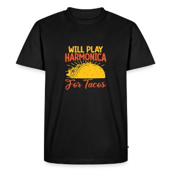 Funny Harmonica Player Will Play For Tacos - Men's Premium Organic T-Shirt - black - Front - Nico (187cm)