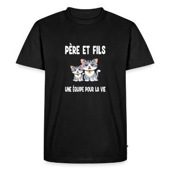 père et fils chat papa duo assorti fête des pères - T-shirt Premium bio Homme - noir - Devant - Nico (187cm)