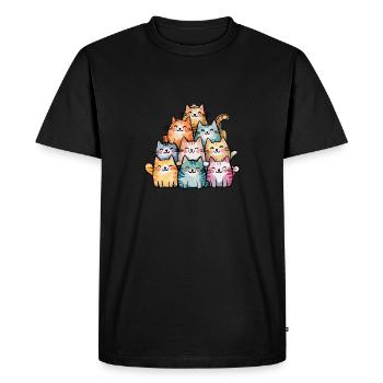 Happy cat family in colorful with cheerful - Men's Premium Organic T-Shirt - black - Front - Nico (187cm)