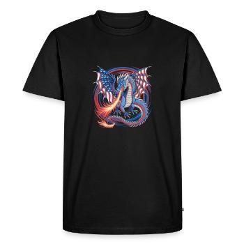 Dragon américain avec drapeau, ailes et feu - T-shirt Premium bio Homme - noir - Devant - Nico (187cm)
