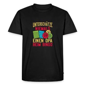 Bingo Game Never underestimate a grandpa bingo - Men's Premium Organic T-Shirt - black - Front - Nico (187cm)