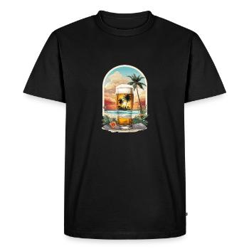 Plage tropicale idyllique avec palmiers et bière - T-shirt Premium bio Homme - noir - Devant - Nico (187cm)