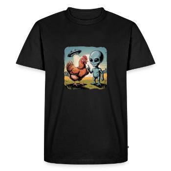 Alien and Chicken Saucer Adventure - Men's Premium Organic T-Shirt - black - Front - Nico (187cm)