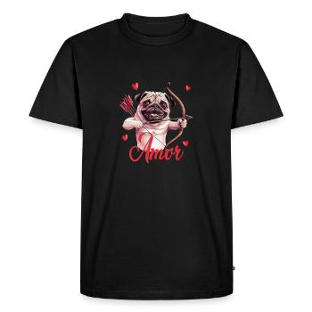 Drôle de carlin Cupidon avec archer et - T-shirt Premium bio Homme - noir - Devant - Nico (187cm)