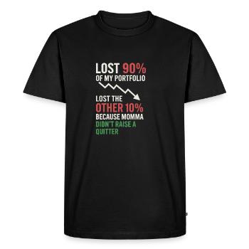Börsenhändler Lustiger Spruch: 90% Verlust - Männer Premium Bio T-Shirt - Schwarz - Vorne - Nico (187cm)