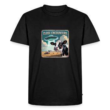Close Encounters with UFO and cow - Men's Premium Organic T-Shirt - black - Front - Nico (187cm)