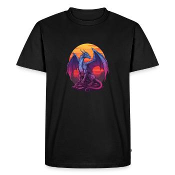 Coucher de soleil Dragon Bleu - T-shirt Premium bio Homme - noir - Devant - Nico (187cm)