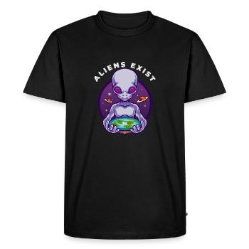 Alien Holding Earth - Men's Premium Organic T-Shirt - black - Front - Nico (187cm)