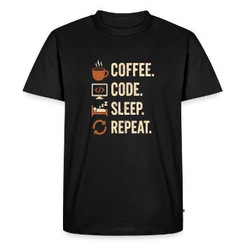 Codeur Geek Routine – Café, Code, Dodo, Encore - T-shirt Premium bio Homme - noir - Devant - Nico (187cm)