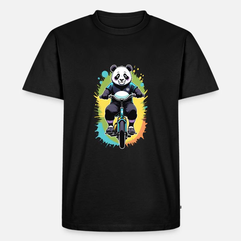 Panda Radfahrer - Männer Premium Bio T-Shirt - Schwarz