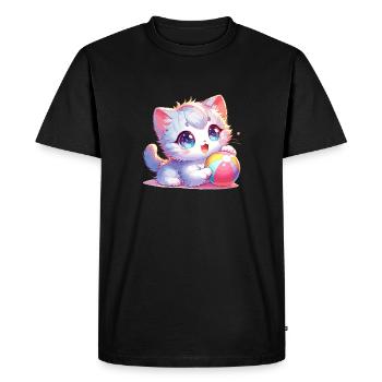 Anime bébé chat jouant avec une balle - T-shirt Premium bio Homme - noir - Devant - Nico (187cm)
