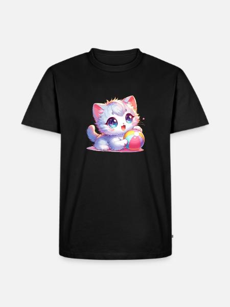 Gatto anime che gioca con una palla - Maglietta ecologica premium da uomo - nero