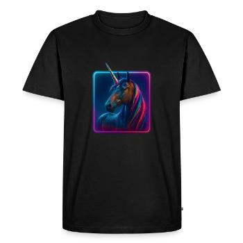 Licorne - Cheval Akhal Teke - Crinière arc-en-ciel - T-shirt Premium bio Homme - noir - Devant - Nico (187cm)