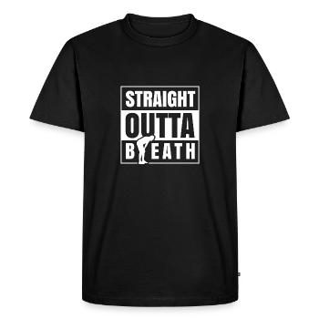 Souffle Outta droit cadeau Out of Breath Jogger - T-shirt Premium bio Homme - noir - Devant - Nico (187cm)