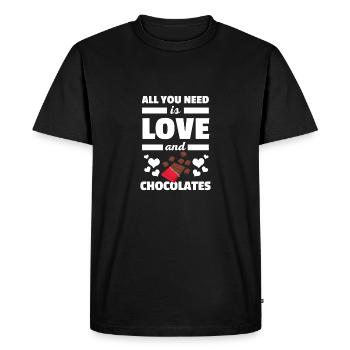 Alles, was Sie brauchen, ist Liebe und Schokolade T-Shirt - Männer Premium Bio T-Shirt - Schwarz - Vorne - Nico (187cm)