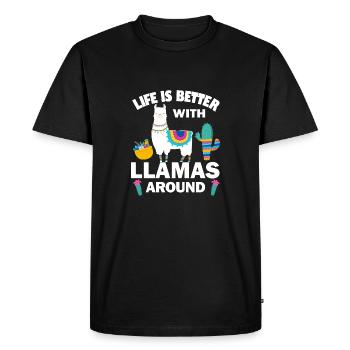 Life is Better with Llama around - Men's Premium Organic T-Shirt - black - Front - Nico (187cm)