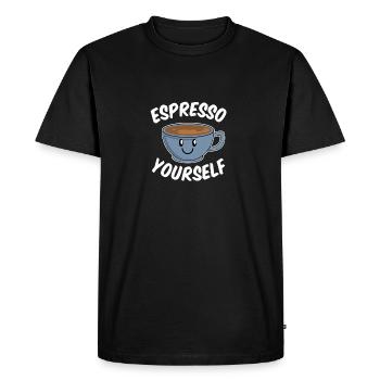 Coffee Pun - "Espresso Yourself" - Gift - Men's Premium Organic T-Shirt - black - Front - Nico (187cm)