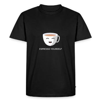 Coffee Pun - "Espresso Yourself" - Gift - Men's Premium Organic T-Shirt - black - Front - Nico (187cm)