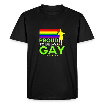 Fier d'être gay - T-shirt Premium bio Homme - noir - Devant - Nico (187cm)