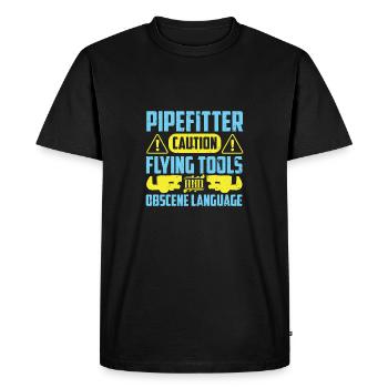 Mise en garde du tuyauteur - T-shirt Premium bio Homme - noir - Devant - Nico (187cm)