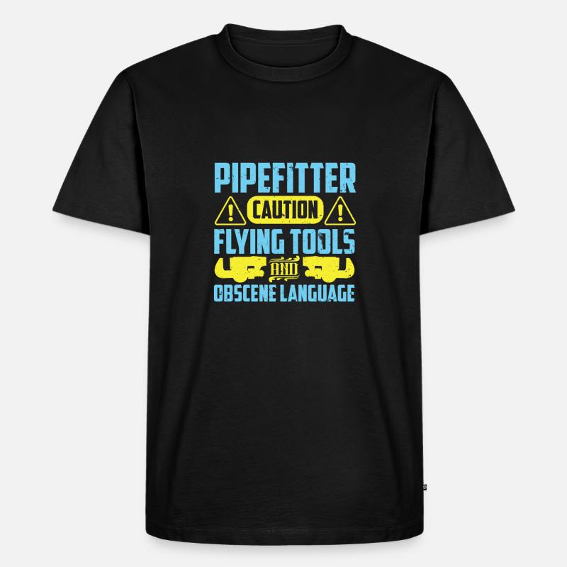 Pipefitter's Caution - Männer Premium Bio T-Shirt - Schwarz