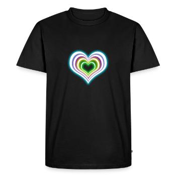 Tee-shirt coeur néon arc-en-ciel Effet de fête rougeoyant - T-shirt Premium bio Homme - noir - Devant - Nico (187cm)
