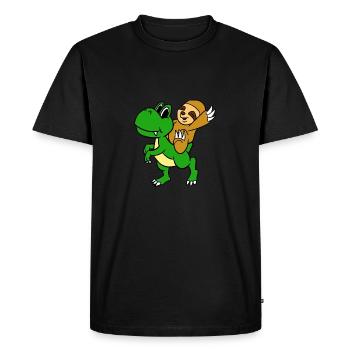 Sloth Riding T-Rex T-Shirt Funny Cute Sloth - Men's Premium Organic T-Shirt - black - Front - Nico (187cm)