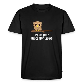 Chouette - hibou - hibou - chouette t-shirt - moufle du matin - T-shirt Premium bio Homme - noir - Devant - Nico (187cm)