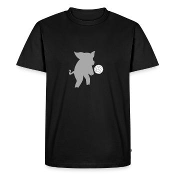 Pig plays volleyball - Men's Premium Organic T-Shirt - black - Front - Nico (187cm)