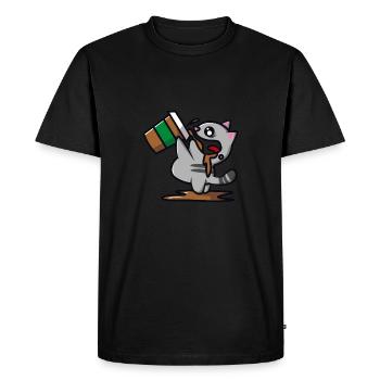 Cat is drinking a coffee - Men's Premium Organic T-Shirt - black - Front - Nico (187cm)