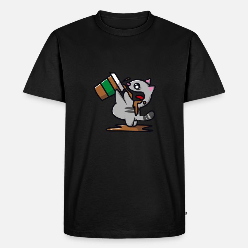Chat boit un café - T-shirt Premium bio Homme - noir
