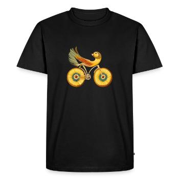 Magic life with bird on a bicycle, inspire art - Men's Premium Organic T-Shirt - black - Front - Nico (187cm)