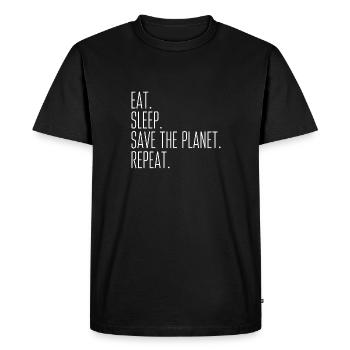 Manger. Dormir. Sauvez la planète. Répéter. - T-shirt Premium bio Homme - noir - Devant - Nico (187cm)