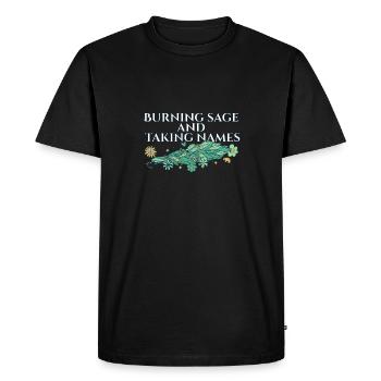 Brûler de la sauge et prendre des noms Bâtons de purification - T-shirt Premium bio Homme - noir - Devant - Nico (187cm)