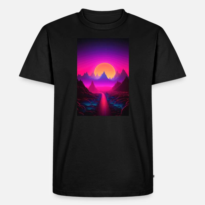 Luminous Peaks: Synthwave Serenity - Männer Premium Bio T-Shirt - Schwarz