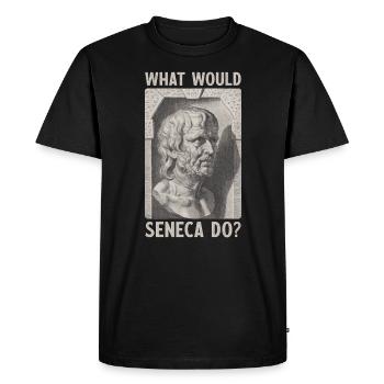 QUE FERAIT SÉNÈQUE ? Don de stoïcisme - T-shirt Premium bio Homme - noir - Devant - Nico (187cm)