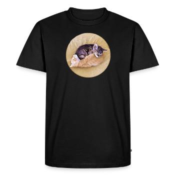 Deux chatons tigrés endormis se tenant l’un l’autre - T-shirt Premium bio Homme - noir - Devant - Nico (187cm)