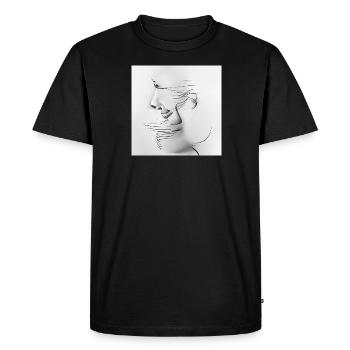 Dessin abstrait linéaire d’un portrait féminin - T-shirt Premium bio Homme - noir - Devant - Nico (187cm)