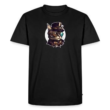 Chat Steampunk avec chapeau et lunettes - T-shirt Premium bio Homme - noir - Devant - Nico (187cm)
