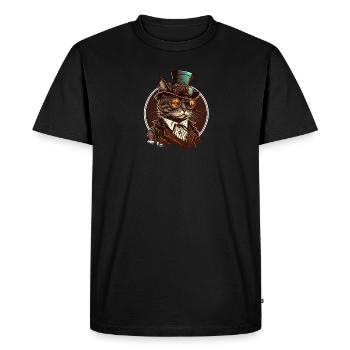 Chat Steampunk avec chapeau et lunettes - T-shirt Premium bio Homme - noir - Devant - Nico (187cm)