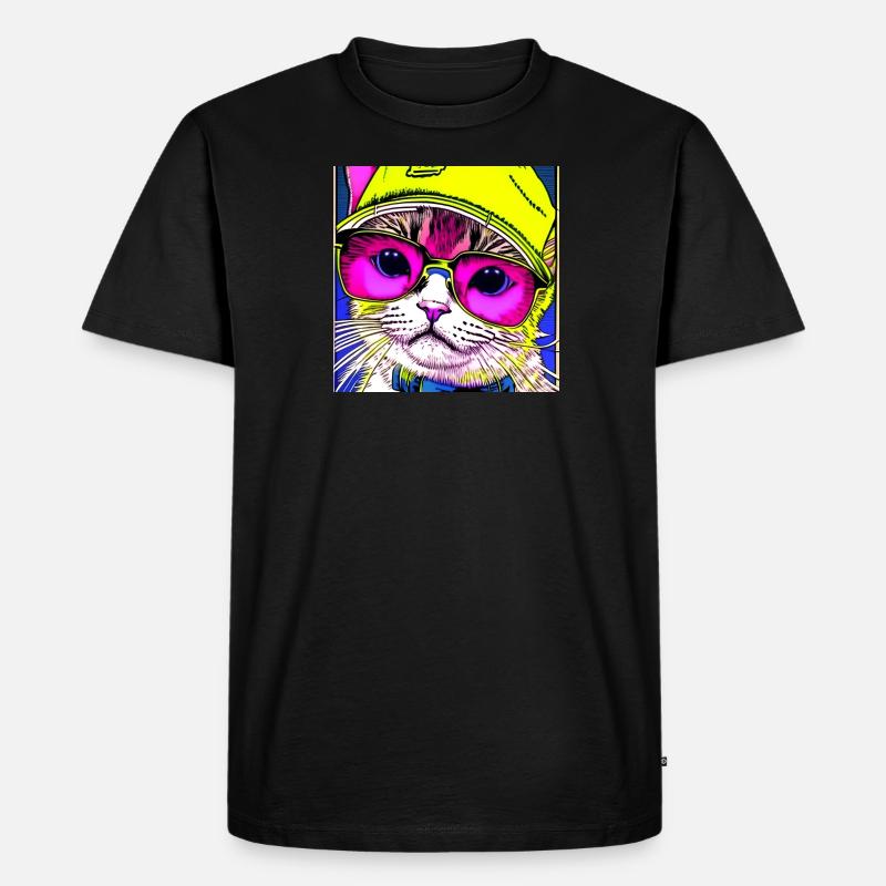 Katze mit Brille - Männer Premium Bio T-Shirt - Schwarz