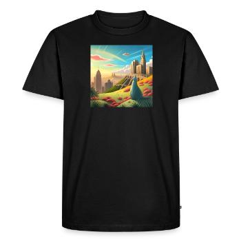 Monstre mignon dans un pré regardant la métropole - T-shirt Premium bio Homme - noir - Devant - Nico (187cm)