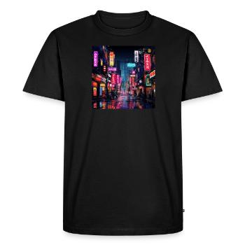 Neon Tokyo Side Street : l’ambiance urbaine à Tokyo - T-shirt Premium bio Homme - noir - Devant - Nico (187cm)