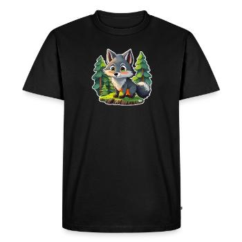 loup mignon - T-shirt Premium bio Homme - noir - Devant - Nico (187cm)
